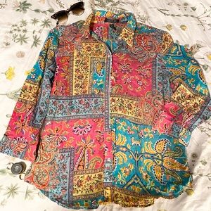 Lauren by Ralph Lauren Paisley Button Up Shirt Size Extra Large